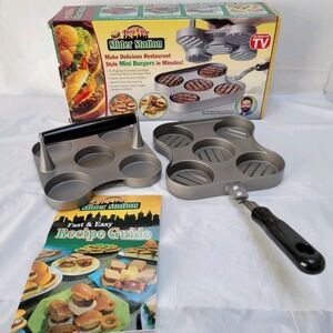 Big City Slider Station Hamburger Patty Press Pan Recipe Book For Mini Burgers